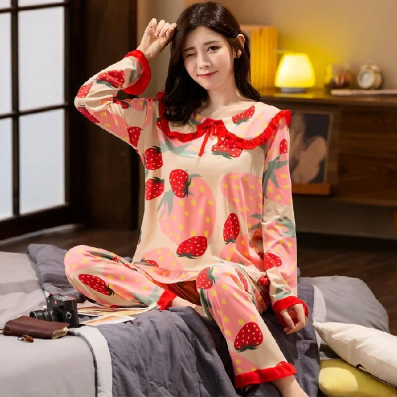 Moterų Pižama Nustatyti Pavasarį Ir Rudenį Nustatyti Spausdinami Saldus Sleepwear Kostiumas Moteris ilgomis Rankovėmis Dvi Gabalas Namų Dekoravimo Pižamos Komplektas Nuotrauka 2