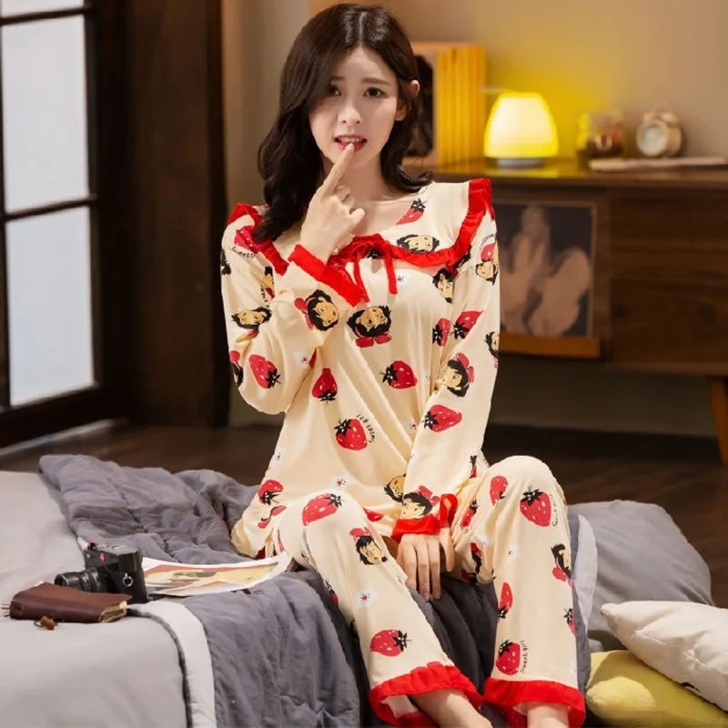Moterų Pižama Nustatyti Pavasarį Ir Rudenį Nustatyti Spausdinami Saldus Sleepwear Kostiumas Moteris ilgomis Rankovėmis Dvi Gabalas Namų Dekoravimo Pižamos Komplektas Nuotrauka 3
