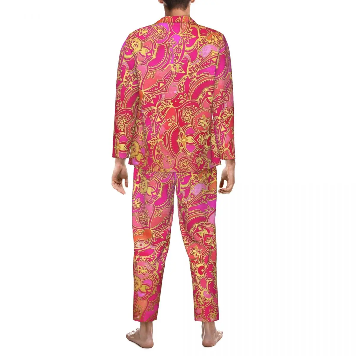 Pižama Vyriška Aukso Mandala Dienos Sleepwear Baroko Gėlių Spausdinti 2 Vnt Atsitiktinis Pižama Nustatyti Ilgomis Rankovėmis, Negabaritinių Namų Kostiumas Nuotrauka 2