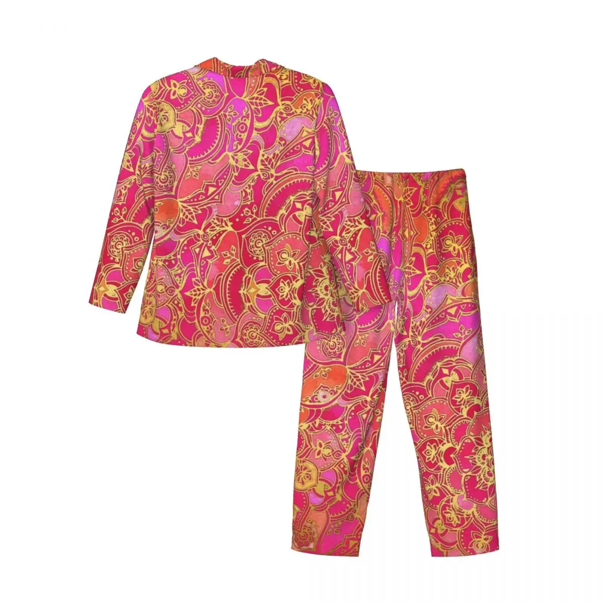 Pižama Vyriška Aukso Mandala Dienos Sleepwear Baroko Gėlių Spausdinti 2 Vnt Atsitiktinis Pižama Nustatyti Ilgomis Rankovėmis, Negabaritinių Namų Kostiumas Nuotrauka 4
