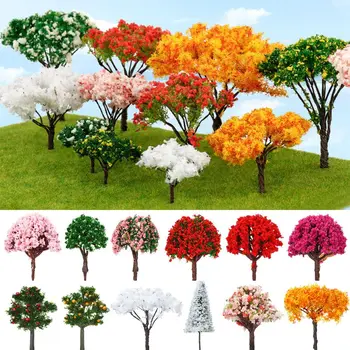 5vnt Miniatiūriniai Gėlių Medžio Multistyles Dekoracijos, Dirbtiniai Medžiai Modelio Traukinių Geležinkelio Apdaila Statybos Kraštovaizdžio Priedai