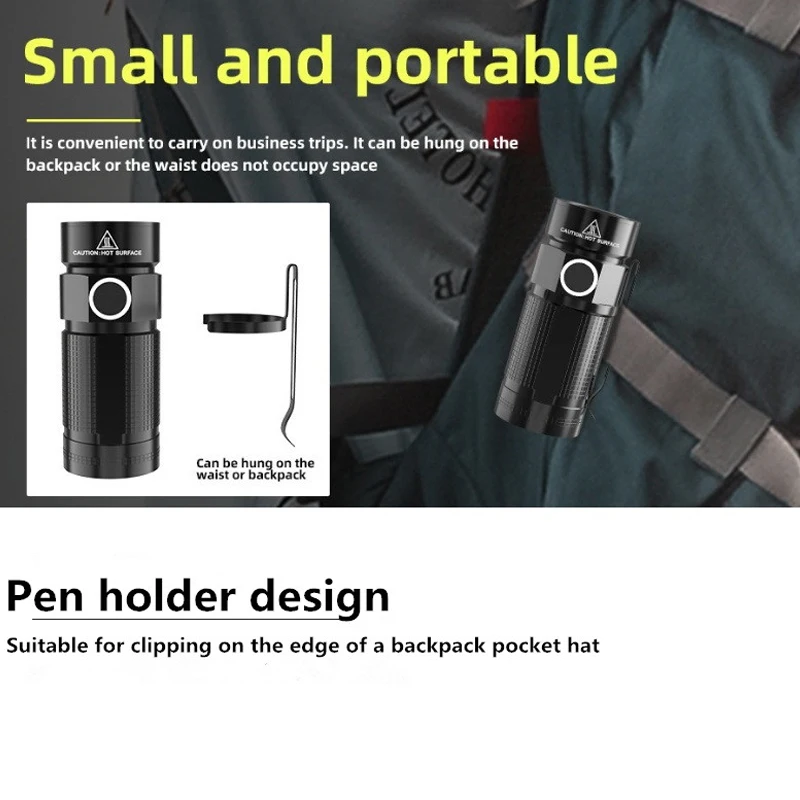 Nešiojamų Mini Žibintuvėlis LED USB Įkraunamas Žibintuvėlis Išgyvenimo Saugos Lempa Su Skrybėlę, Apkabos, Kempingas Vandeniui tolimo Žibinto Nuotrauka 3