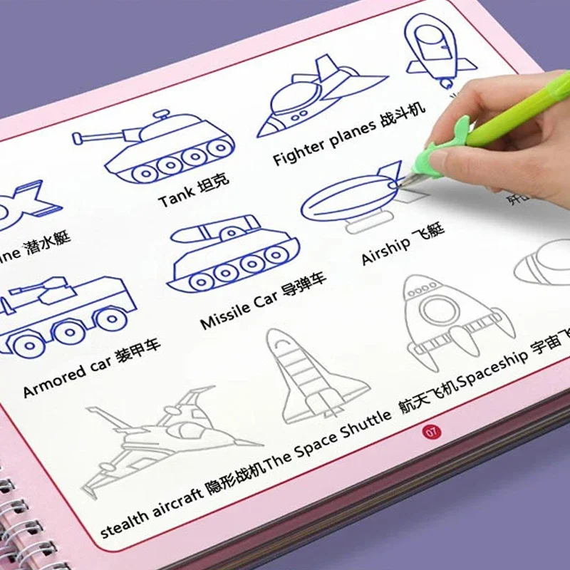 Vaikų piešinių Knygos 3D Groove Daugkartinio naudojimo Švietimo Montessori Žaidimai Magija Knygos Smalsu Copybook Rašau Praktikos Knyga Nuotrauka 0