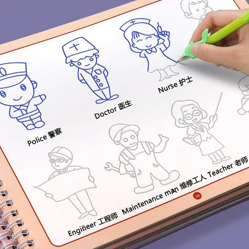 Vaikų piešinių Knygos 3D Groove Daugkartinio naudojimo Švietimo Montessori Žaidimai Magija Knygos Smalsu Copybook Rašau Praktikos Knyga Nuotrauka 5