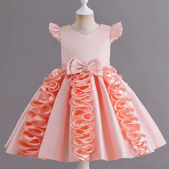 6627 Mergaičių Berankovis Suknelė Vasaros Trumpas Princesė Pink Gėlių Veiklos Priimančiosios Tarptautinė Vaikų Diena, Vakare