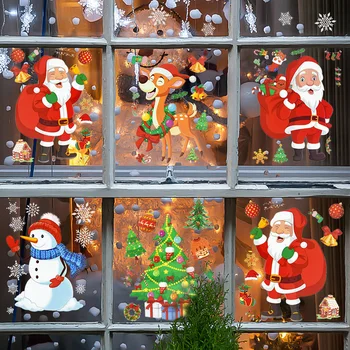 6pcs Linksmų Kalėdų Snaigės Langą Lipdukai Santa Elnių Sienų Lipdukai Stiklo Kalėdos Namo Sienos Lipdukai naujieji Metai Apdaila