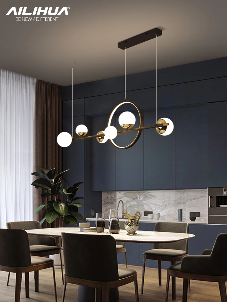 LED šviesos prabangos ilgai juostelės liustra, paprastas, šiuolaikiškas restoranas šviesos baro namų stačiakampio formos pietų stalas šviesos Nuotrauka 2