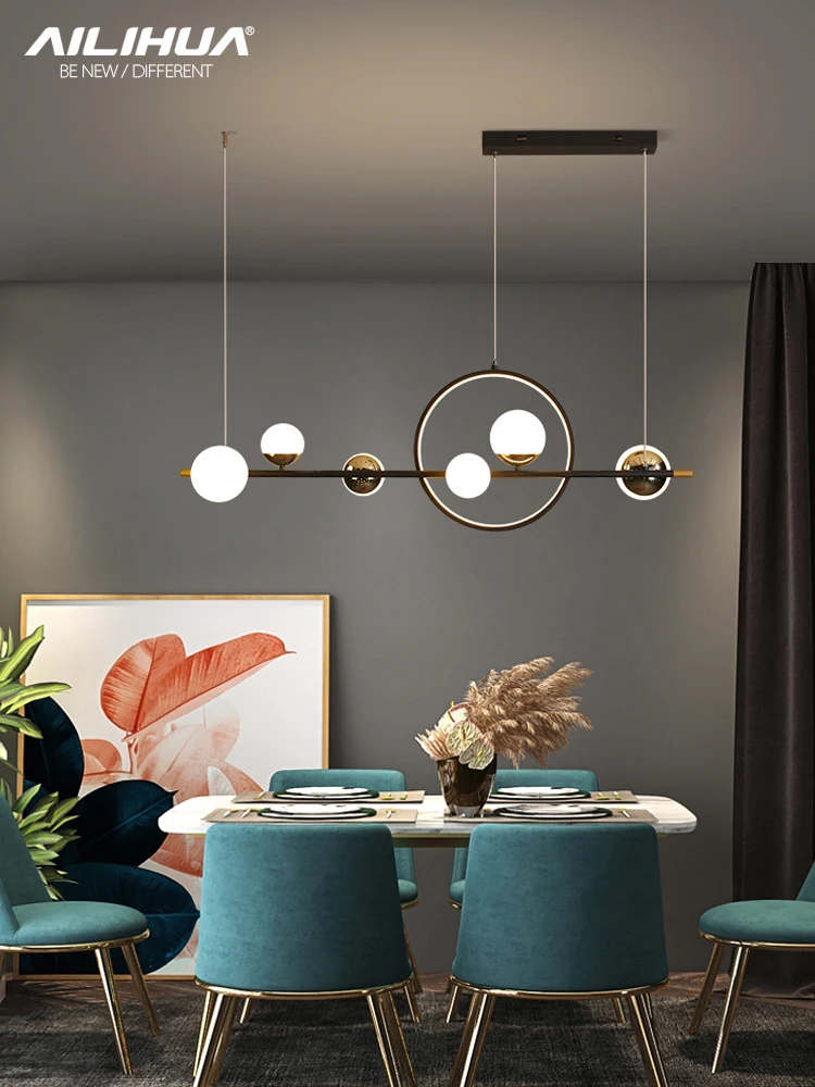 LED šviesos prabangos ilgai juostelės liustra, paprastas, šiuolaikiškas restoranas šviesos baro namų stačiakampio formos pietų stalas šviesos Nuotrauka 3