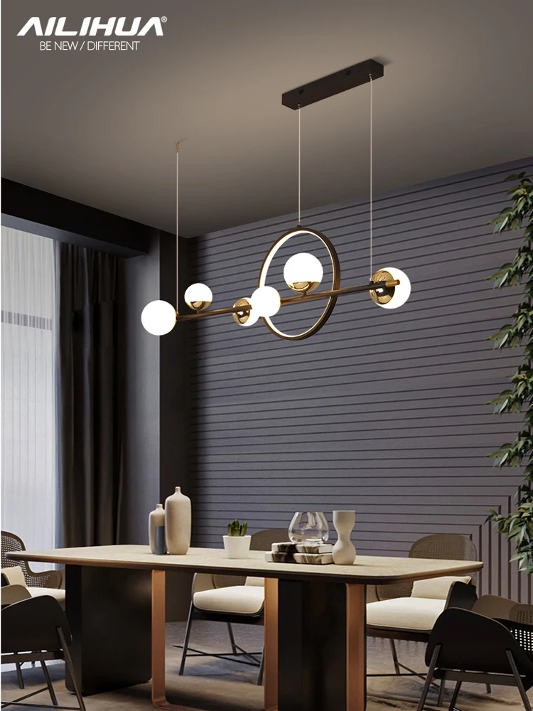 LED šviesos prabangos ilgai juostelės liustra, paprastas, šiuolaikiškas restoranas šviesos baro namų stačiakampio formos pietų stalas šviesos Nuotrauka 4