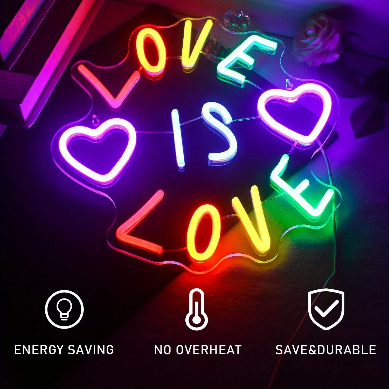Meilė Yra Meilė, Neono Ženklais USB Naktį Šviesos diodų (LED Neonas Pasirašyti Šviesos Estetinį Kambario, Miegamojo Puošimas Šalis Vestuvių Valentino Diena Dekoras Nuotrauka 3
