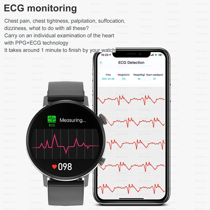 Naujas 1.45 colių AMOLED HD Ekranas, NFC Smartwatch Vyrų EKG Sveikatos 