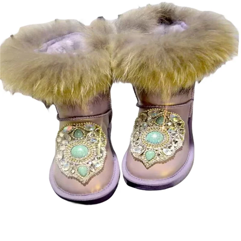Fox plaukų batai Vertus užsakymą žiemos plius fleece šilti batai reino-gręžimo grandinės kailio vieną batą moters 35-40 Nuotrauka 1