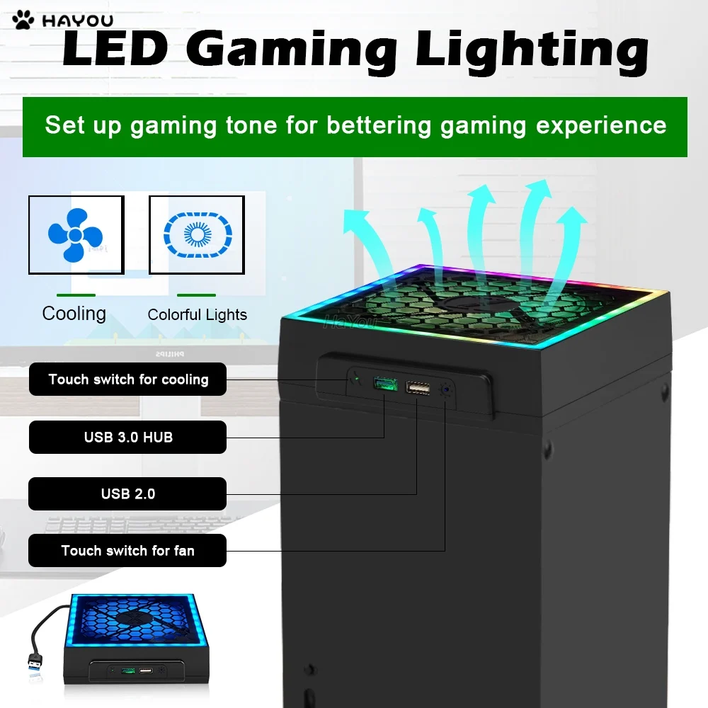 Spalvinga Žibintai LED Viršų Aušinimo Ventiliatorius skirtas Xbox Serijos X Konsolės USB 3.0 HUB Nuotrauka 1