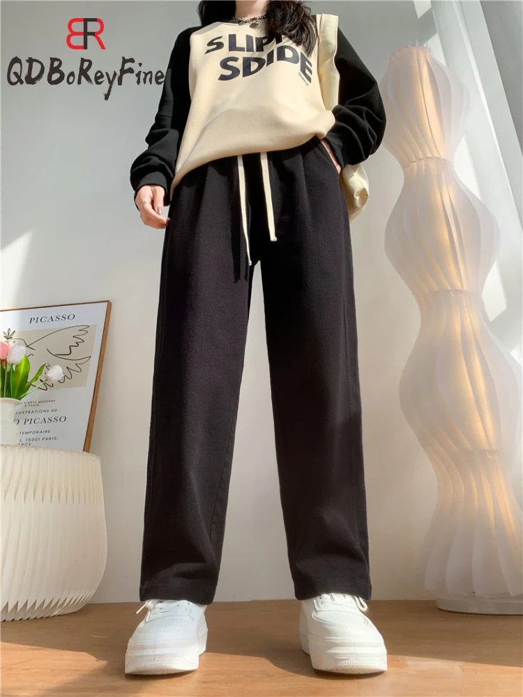 Rudenį Moterų Džinsus, Kelnes Korėjos Mados Aukštos Juosmens, Tiesios Kelnės Streetwear Atsitiktinis Juoda Kulkšnies Ilgis Baggy Kelnės Moteriška Nuotrauka 4