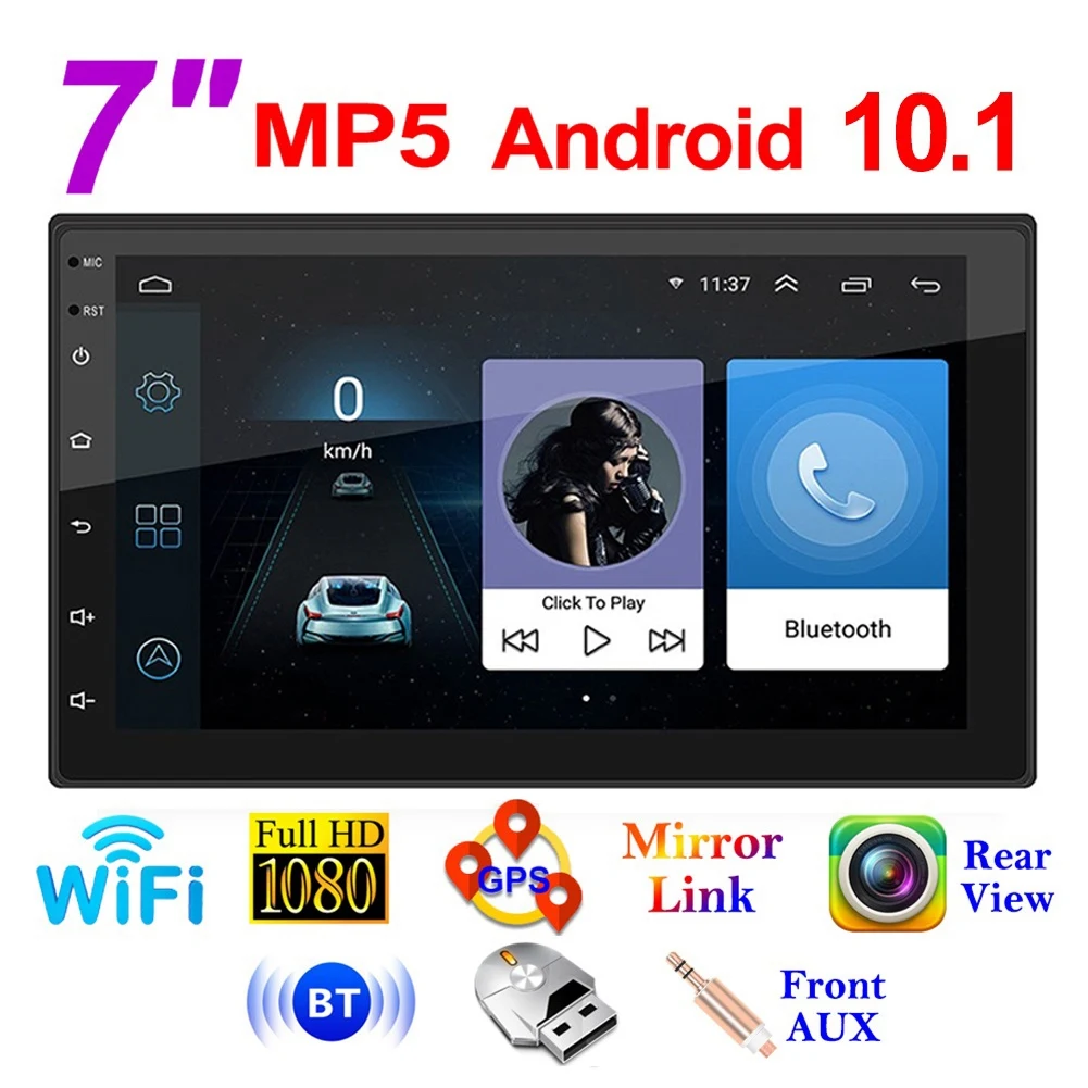 7 Colių Android 10.1 Automobilio Radijo Multimedia Vaizdo Grotuvas, Wifi Gps Auto Stereo Dvigubo 2 Din Car Stereo Fm Radijas USB Nuotrauka 1