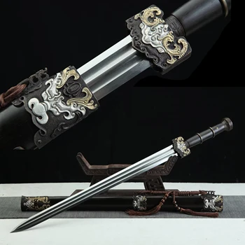 86cm Viduramžių Kinijos Karaliaus kardas auksu, aukso, sidabro, bronzos, trijų spalvų Damasko plieno tiesa plieno tiesa kardas aštrus ginklas katana
