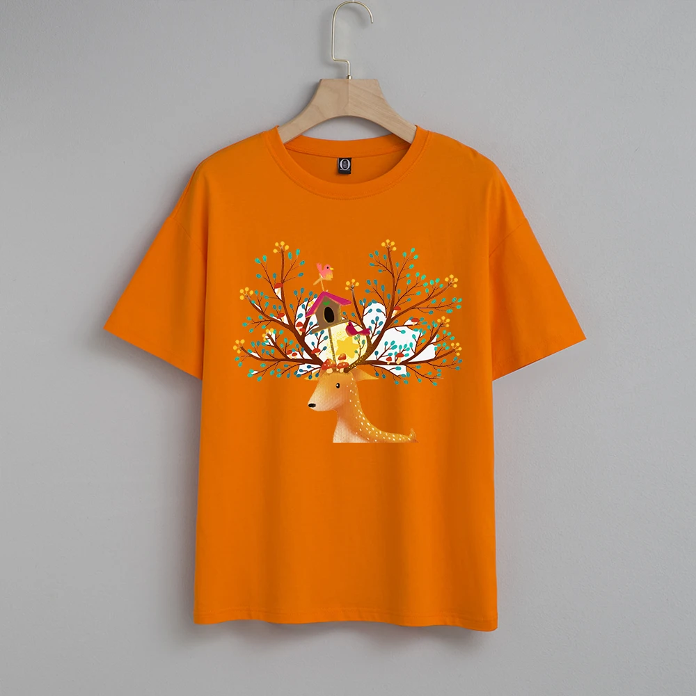 Vasaros Mados Medvilnės Marškinėliai Animacinių filmų Atspausdintas T-shirt Moterims, Harajuku Atsitiktinis Apvalios Kaklo Tshirts Moterų Grafinis Mielas Tee Viršūnės Nuotrauka 0