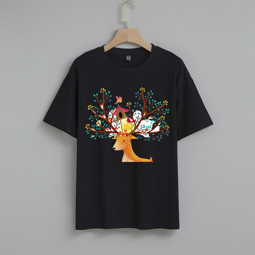 Vasaros Mados Medvilnės Marškinėliai Animacinių filmų Atspausdintas T-shirt Moterims, Harajuku Atsitiktinis Apvalios Kaklo Tshirts Moterų Grafinis Mielas Tee Viršūnės Nuotrauka 1