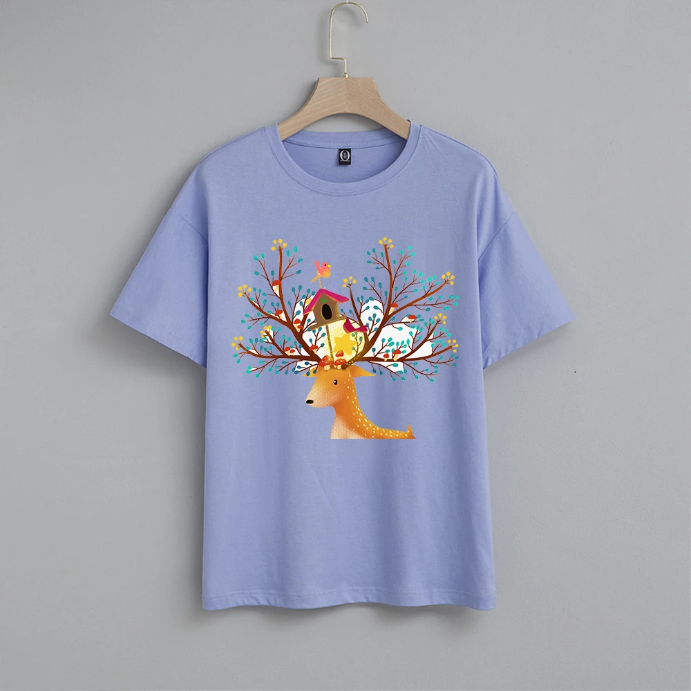 Vasaros Mados Medvilnės Marškinėliai Animacinių filmų Atspausdintas T-shirt Moterims, Harajuku Atsitiktinis Apvalios Kaklo Tshirts Moterų Grafinis Mielas Tee Viršūnės Nuotrauka 5