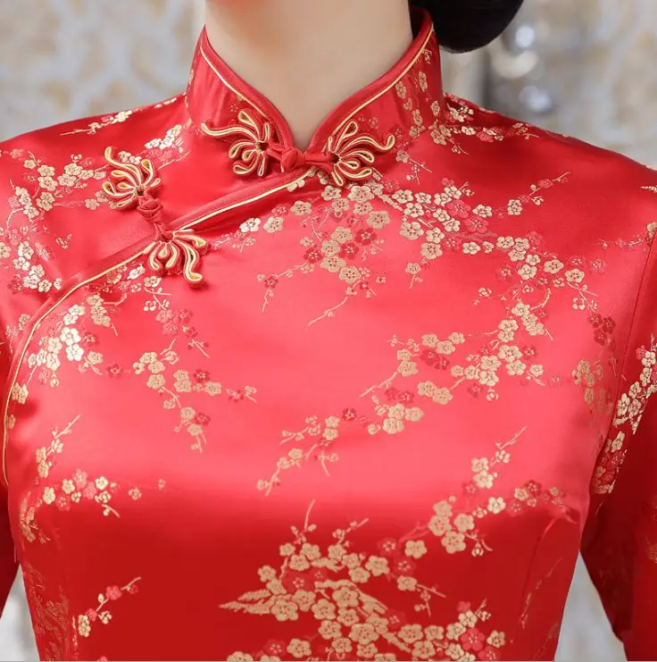 Moteris Suknelė Naują Atvykimo Tradicinę Kinų Stiliaus ilgomis Rankovėmis Cheongsam vakarinę Suknelę Qipao S M L XL XXL Nuotrauka 2