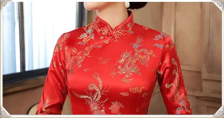 Moteris Suknelė Naują Atvykimo Tradicinę Kinų Stiliaus ilgomis Rankovėmis Cheongsam vakarinę Suknelę Qipao S M L XL XXL Nuotrauka 5