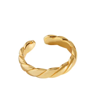 925 Sterlingas Sidabro Žiedas Temperamentas Paprastas Aukso Ruoželiniu Atidaryti Žiedas Moterų Universalus, Sidabro Žiedas