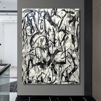 Abstrakti Rankų Darbo Black Line Tekstūros Meno Tapybos Drobės Modernių Biuro Apdailos Neįrėminti Naują Atvykimo Sienos Meno Nuotrauką