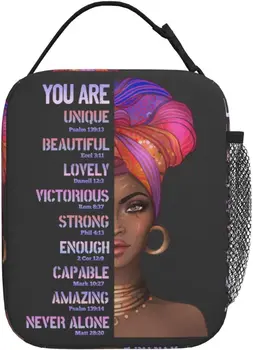 Afrikos Amerikos Moteris Pietūs Maišą Afro Black Queen Šilumos Izoliacija Priešpiečių Dėžutė Sandarus Patvarus Nešiojamų Daugkartinio Naudojimo Šilumos Tote Bag
