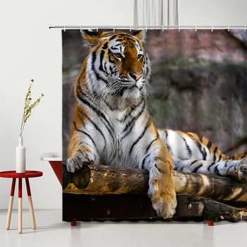 Atogrąžų Džiunglėse Afrikos Laukinių Gyvūnų Tigras 3D Spausdinimo Liūtas Dušo Užuolaidos Plaunamas Audinys Vonios Dekoras Su Kabliu Vonios Uždanga