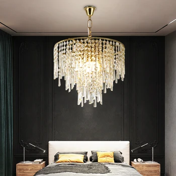 Aukso krištolo sietynas gyvenimo valgomasis, uždaras miegamasis prabanga kabinti šviesos namų dekoro turas lubų led blizgesio lempos