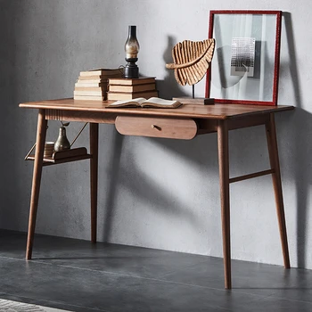 B5162 Šiaurės stiliaus kieto juoda riešutmedžio medienos tyrimas stalas su stalčių namų biuro stalas, šiuolaikinės