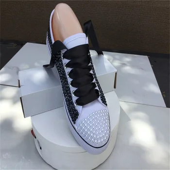 Baltas mažas top juoda kalnų krištolas pearl priedai individualų stilių, drobė batai integruota sportiniai laisvalaikio bateliai moterims shoes35-46