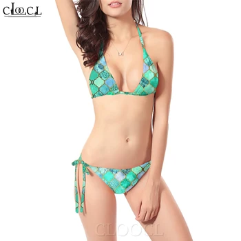 CLOOCL Moteris, Dviejų dalių, Bikini Nustatyti Maroko Meno Geometrinis Modelis Spausdinti Bather Vasaros Outwear Apatiniai Seksualus Maudymosi Kostiumas