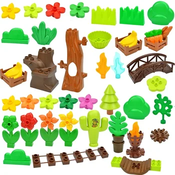 Didelis Dydis Kūrimo Bloką Augalų Vaisių Accessories Gėlė, Žolė, Medis, Kelmas Puošmena Ūkyje Suderinami Stambių Plokščių Plytų Duploes Žaislas