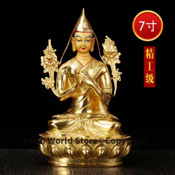 Didmeninė Buda NAMŲ Talismanas efektyvių Apsaugos Tibeto Gelug Budizmas Tsongkhapa auksu budos paveikslas statula 9 colių