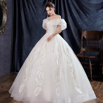 Elegantiškas, Gražus Vestuvių Suknelė Nėrinių Dizainas Atgal Vestuvių Drabužio Off Peties Nėrinių Nuotakos Suknelė