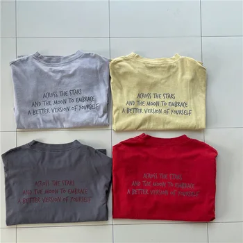 elnias jonmi 2023 Pavasarį Naują korėjos Stiliaus Vaikai, Laisvi Atsitiktinis marškinėliai Laiškai Spausdinami Unisex Vaikams ilgomis Rankovėmis Viršūnes Puloveriai