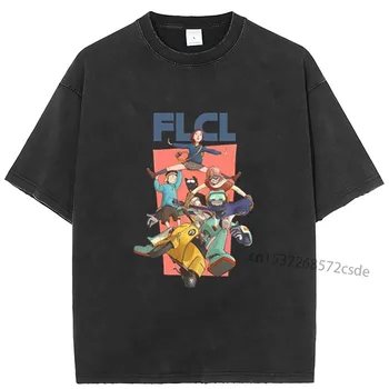 FLCL Marškinėliai Anime Grynos Medvilnės Drabužius Atsitiktinis trumpomis Rankovėmis Apvalios Apykaklės Tees T-Shirt Japonijos Tee Marškinėliai Vyrams