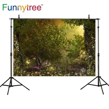 Funnytree fonas fotografijos studija magija, miško medžių ir augalų gėlės pasakos fone photobooth photocall prop