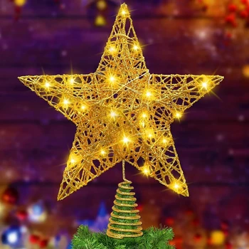 Geležies Blizgučiai Milteliai Kalėdų Eglučių Papuošalai, Viršuje Žvaigždės su LED Šviesos Lempos Kalėdų Dekoracijas Namuose Kalėdos Medžių