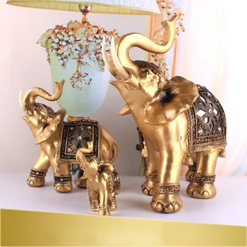 Golden Elephant Statula Naujas Feng Shui Dervos Pasisekė Turto Amatų Gyvūnų Elephant Trunk Skulptūra Papuošalai