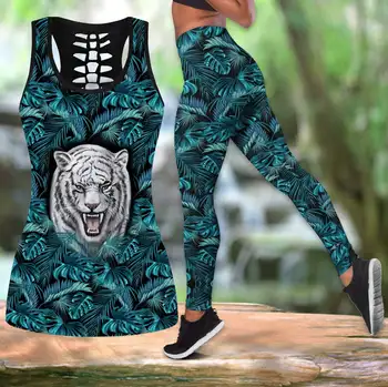 Gražus Tigras 3D Visi Per Atspausdintas Tuščiaviduriai Bako Viršuje & Antblauzdžiai Nustatyti Tinkamumo Moteris Visas Ilgis Vidpadžiai Veikia Kelnes DDK62