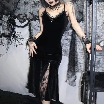 Helovyno Cosplay Vampyro Nuotaka Kostiumas Goth Tamsiai Nėrinių Kratinys Gotikos Elegantiškas Undinė Suknelės Moterims Grunge Aksomo Seksuali Suknelė
