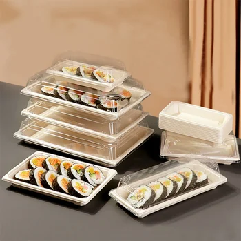 Individualų productDisposable takeout pakuotės, dėžutės nesuyra, stačiakampio formos Japonų suši Šiaudų plaušienos, sashimi dėklas cukranendrių
