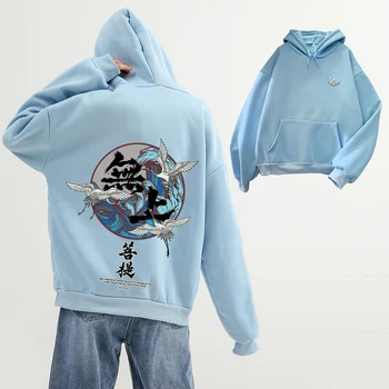 Japonijos Juokinga Banga Spausdinti Vilnos Hoodies Rudens Žiemos Japonija Stiliaus Hip-Hop Atsitiktinis Negabaritinių Palaidinės Streetwear Hoodie