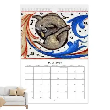 Juokingi Kačių Kalendoriaus 2024 M. 12 Mėnesių Sieninis Kalendorius 2024 Su Viduramžių Kačių Nuotraukų, Namų Dekoracijas Katė, Kalendoriai Kambarį