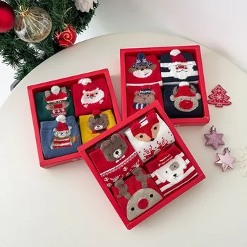 Kalėdų Kojinę Dovanų Dėžutėje Vaikų Vidurio vamzdis Kojinės Rudens-Žiemos moteriškų Kojinių Mielas Kalėdų Dieną Medvilnės Kojinės Raudonos Kojinės