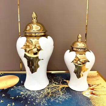Keraminės Dekoratyvinės Saugojimo Jar Golden White Projektavimas Bendrosios Gali Porceliano Butelis Imbieras Jar Gėlių Vaza Namų Puošybai