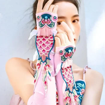 kinijos etninės stiliaus apsaugos nuo Saulės siuvinėjimo ilgos rankos guard vasarą naujas plonas, dekoratyvinis, plikas pirštų pirštinės, kaukė moterims