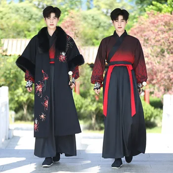 Kiniška Stiliaus Tradicinių Hanfu Vyrų Žiemos Naujas Plus Šiltas Apsiaustas Poncho Ming Ilga Suknelė Siuvinėjimo Senovės Kostiumas Dienos